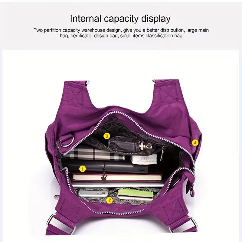 Women Style Dumpling Bag Large Capacity Casual Nylon Tote with Zipper